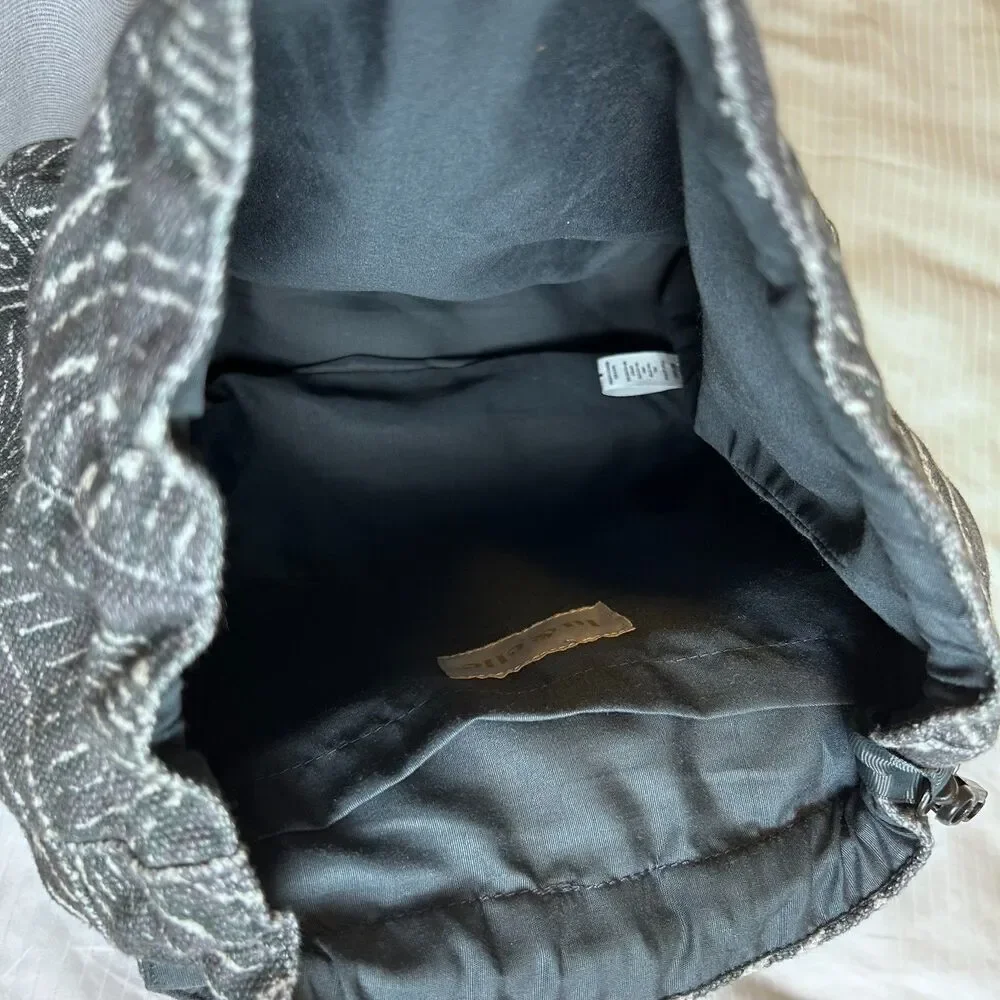 Lu & Elle Gray White & Dark Green Backpack with Brown Faux Leather Straps NWOT